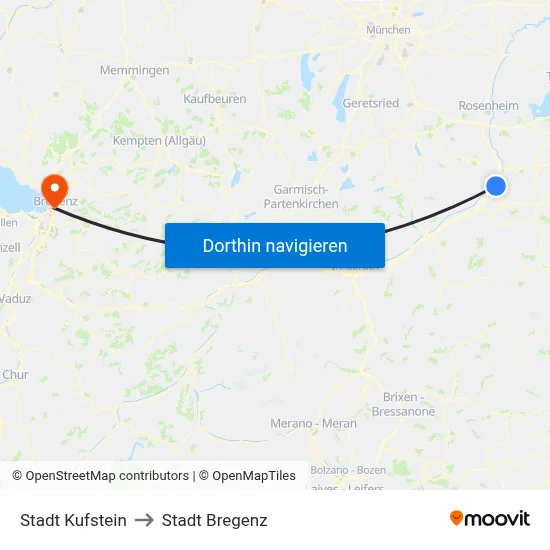Stadt Kufstein to Stadt Bregenz map