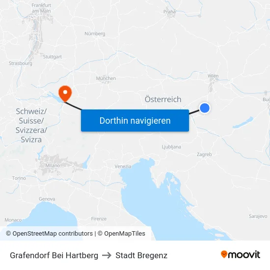 Grafendorf Bei Hartberg to Stadt Bregenz map