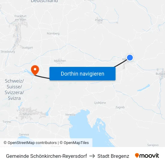 Gemeinde Schönkirchen-Reyersdorf to Stadt Bregenz map