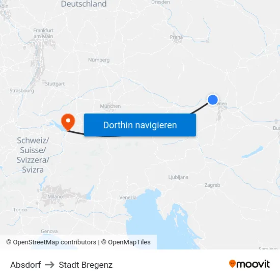Absdorf to Stadt Bregenz map