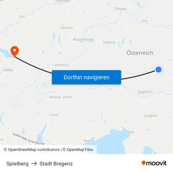 Spielberg to Stadt Bregenz map