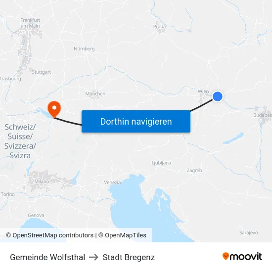 Gemeinde Wolfsthal to Stadt Bregenz map