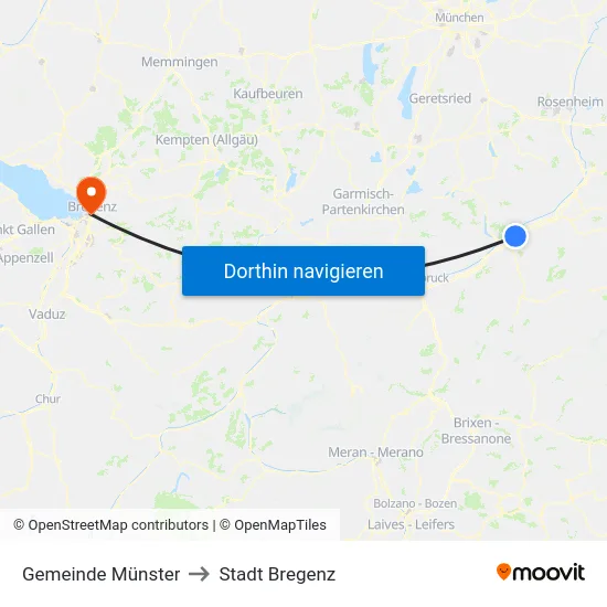 Gemeinde Münster to Stadt Bregenz map