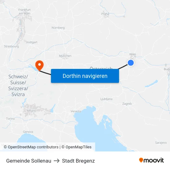 Gemeinde Sollenau to Stadt Bregenz map