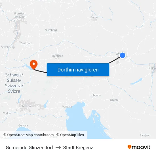 Gemeinde Glinzendorf to Stadt Bregenz map