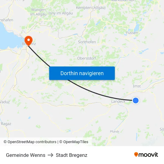 Gemeinde Wenns to Stadt Bregenz map