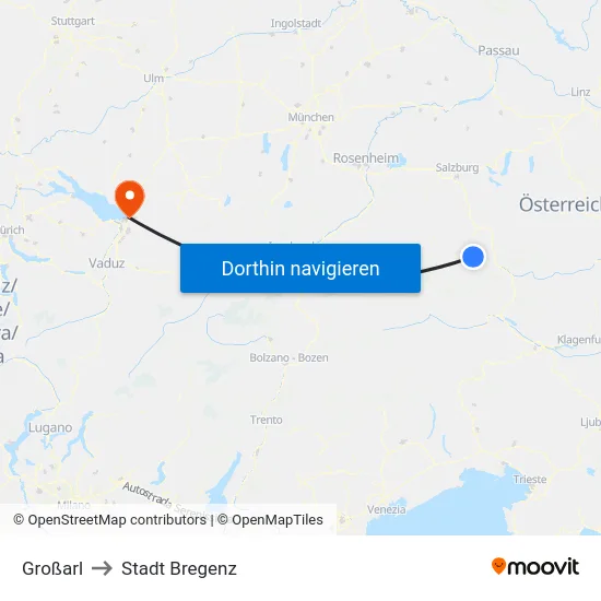 Großarl to Stadt Bregenz map