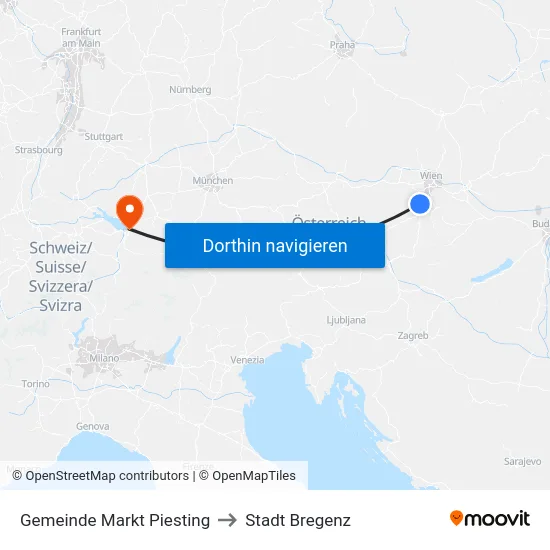 Gemeinde Markt Piesting to Stadt Bregenz map