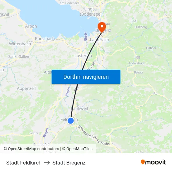Stadt Feldkirch to Stadt Bregenz map