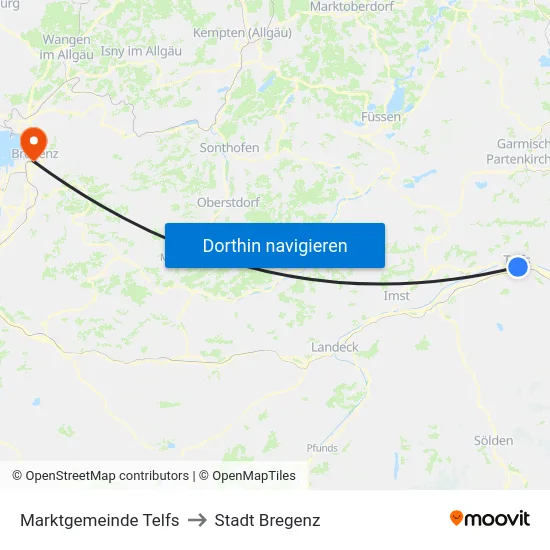 Marktgemeinde Telfs to Stadt Bregenz map