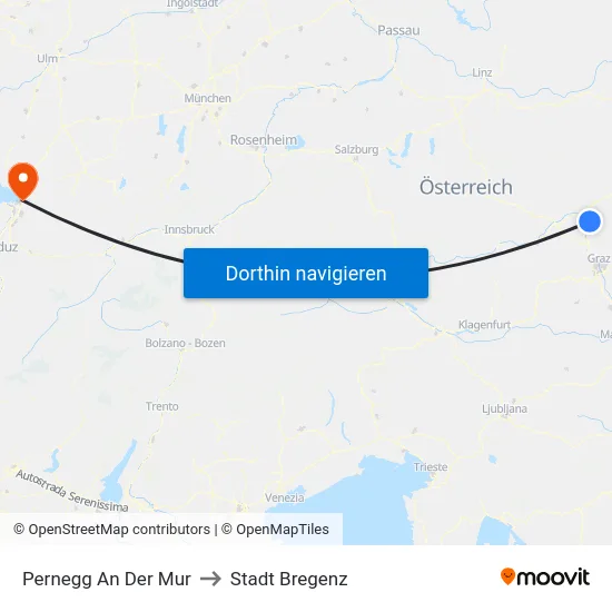 Pernegg An Der Mur to Stadt Bregenz map