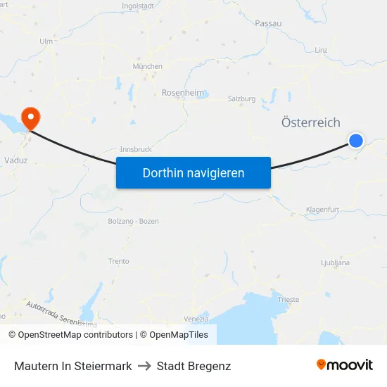Mautern In Steiermark to Stadt Bregenz map
