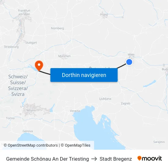Gemeinde Schönau An Der Triesting to Stadt Bregenz map