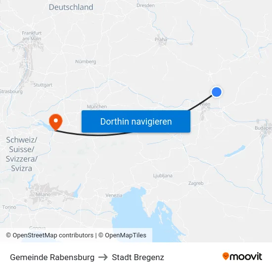 Gemeinde Rabensburg to Stadt Bregenz map