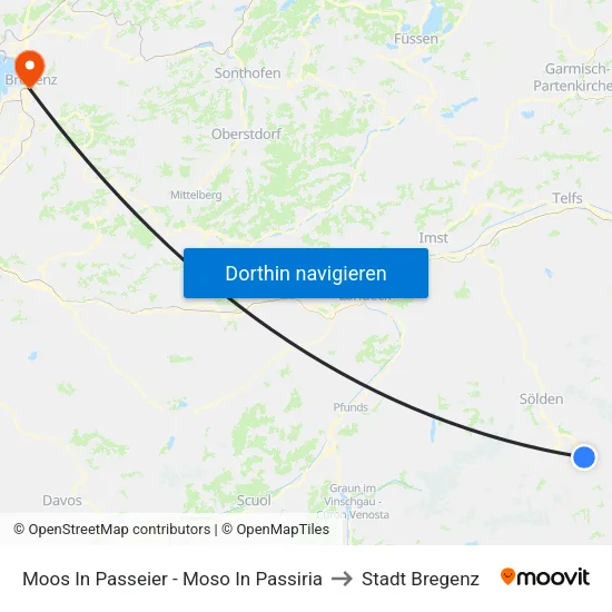 Moos In Passeier - Moso In Passiria to Stadt Bregenz map