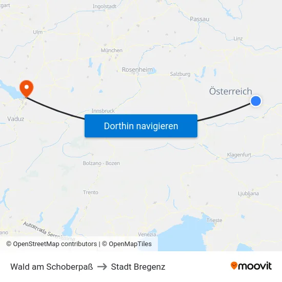 Wald am Schoberpaß to Stadt Bregenz map