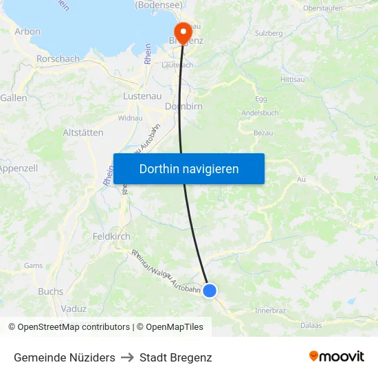 Gemeinde Nüziders to Stadt Bregenz map