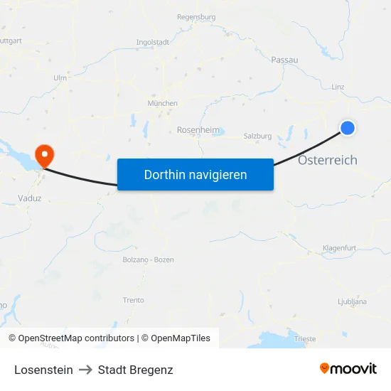 Losenstein to Stadt Bregenz map