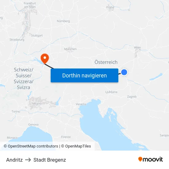 Andritz to Stadt Bregenz map