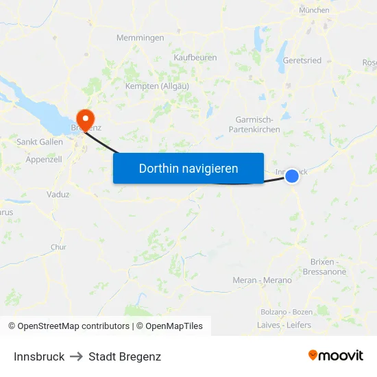 Innsbruck to Stadt Bregenz map