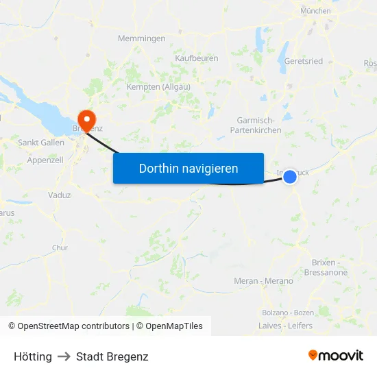 Hötting to Stadt Bregenz map