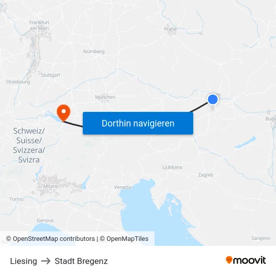 Liesing to Stadt Bregenz map