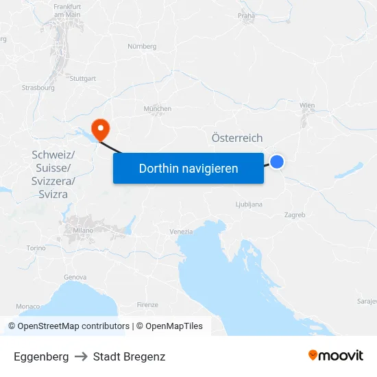 Eggenberg to Stadt Bregenz map