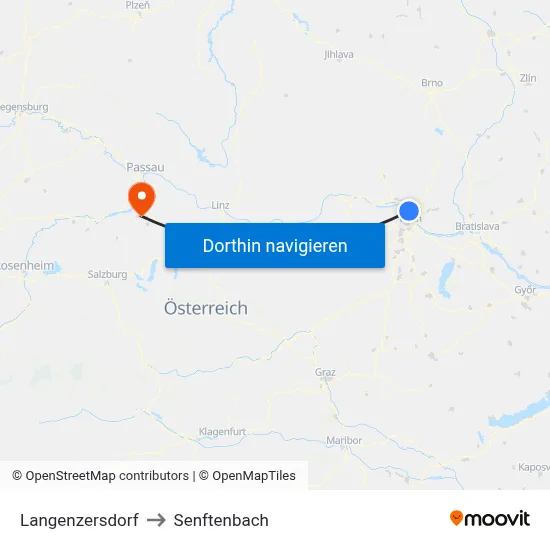 Langenzersdorf to Senftenbach map