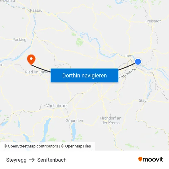Steyregg to Senftenbach map