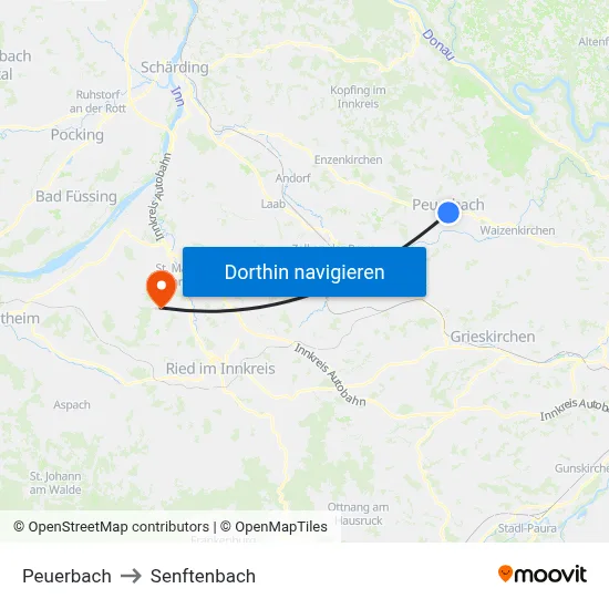 Peuerbach to Senftenbach map