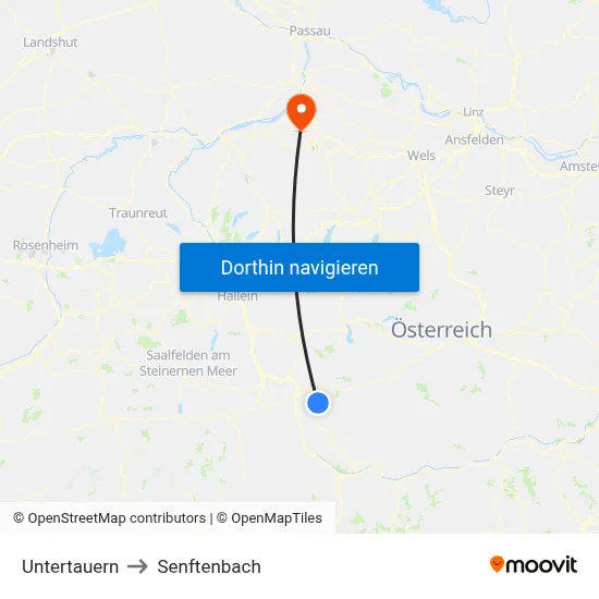 Untertauern to Senftenbach map