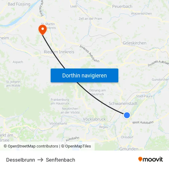 Desselbrunn to Senftenbach map