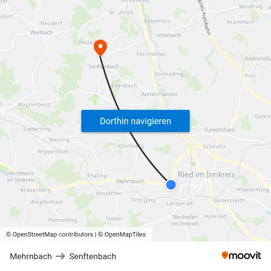 Mehrnbach to Senftenbach map