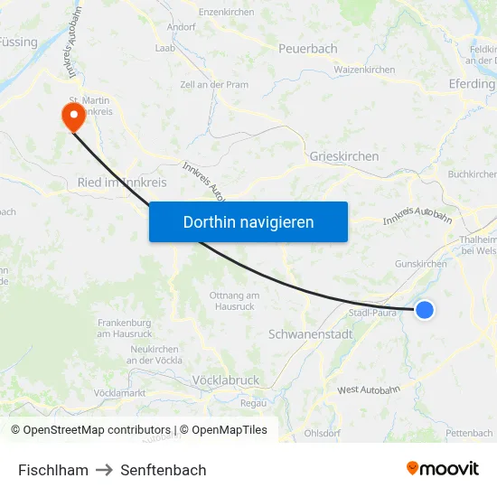 Fischlham to Senftenbach map
