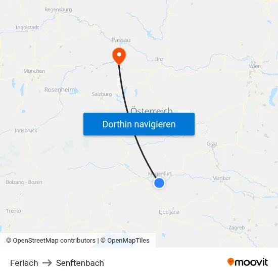 Ferlach to Senftenbach map