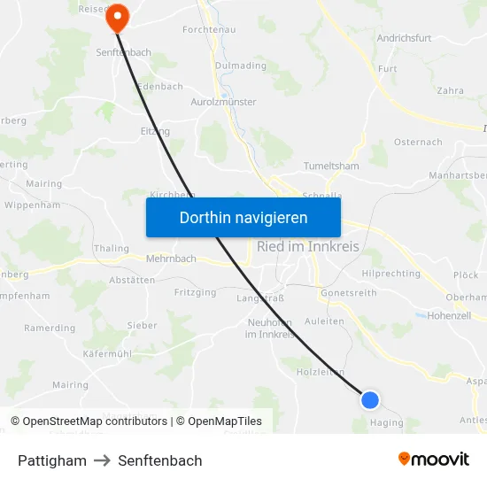 Pattigham to Senftenbach map
