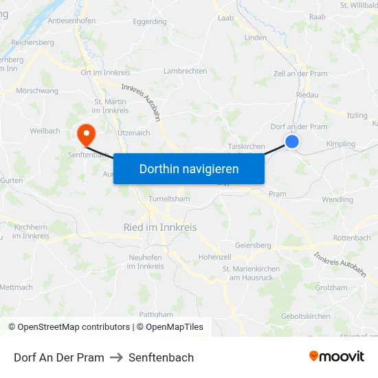 Dorf An Der Pram to Senftenbach map