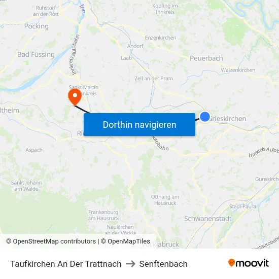 Taufkirchen An Der Trattnach to Senftenbach map
