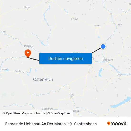 Gemeinde Hohenau An Der March to Senftenbach map