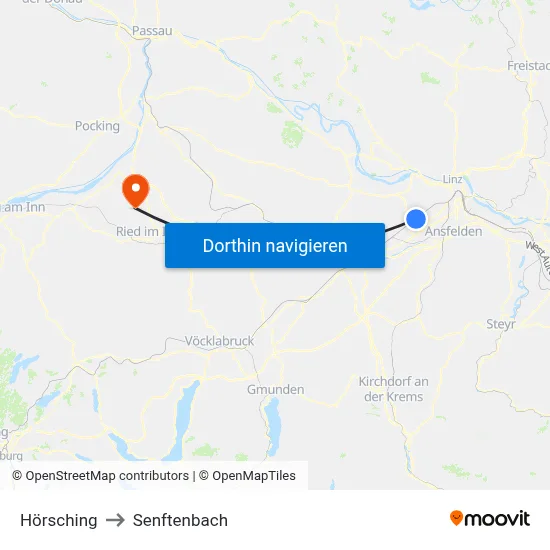 Hörsching to Senftenbach map