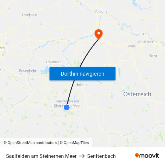 Saalfelden am Steinernen Meer to Senftenbach map