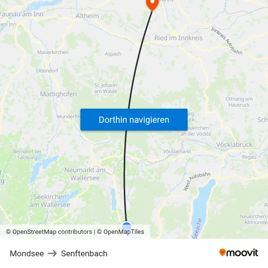 Mondsee to Senftenbach map