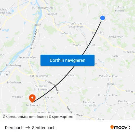 Diersbach to Senftenbach map