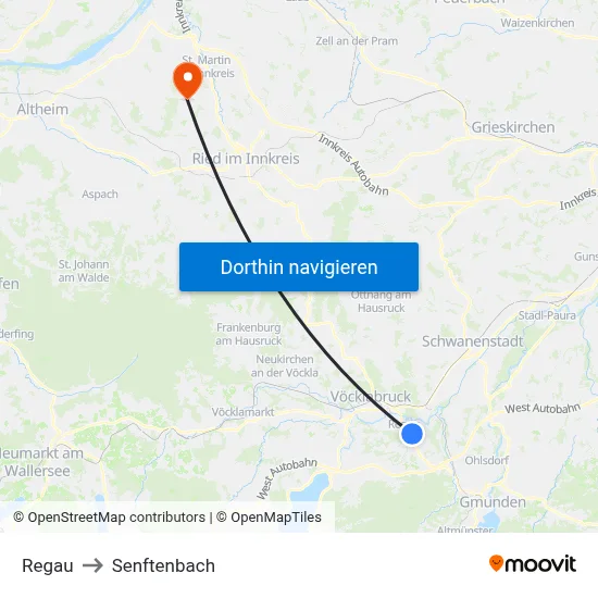 Regau to Senftenbach map