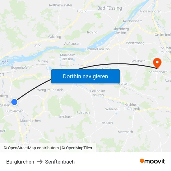 Burgkirchen to Senftenbach map