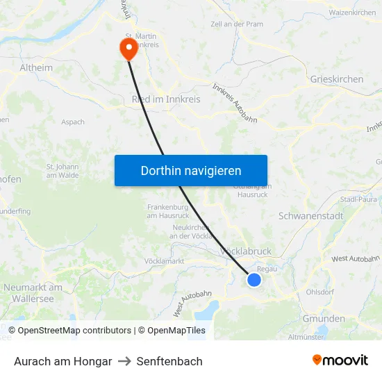 Aurach am Hongar to Senftenbach map