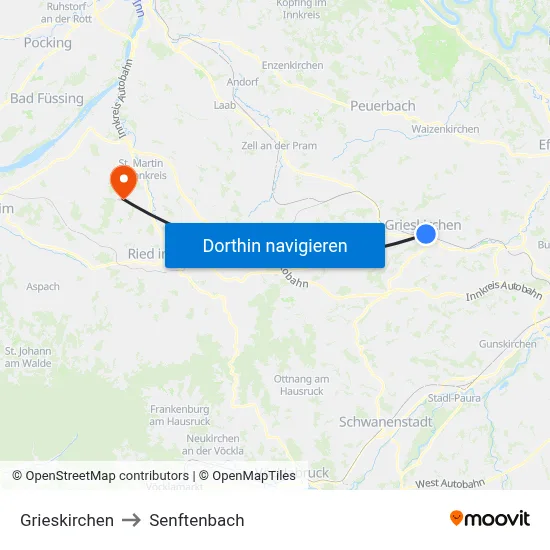 Grieskirchen to Senftenbach map