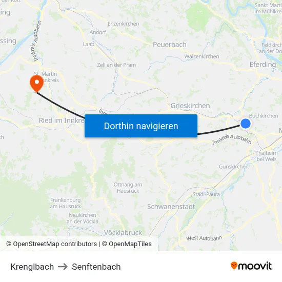 Krenglbach to Senftenbach map