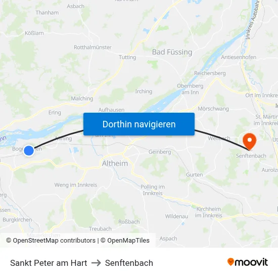 Sankt Peter am Hart to Senftenbach map