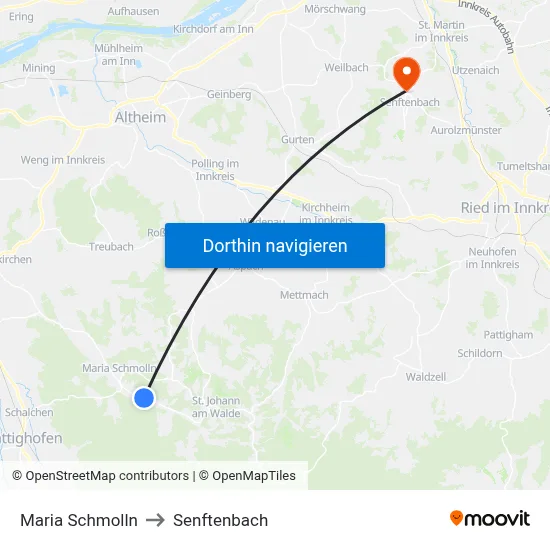 Maria Schmolln to Senftenbach map